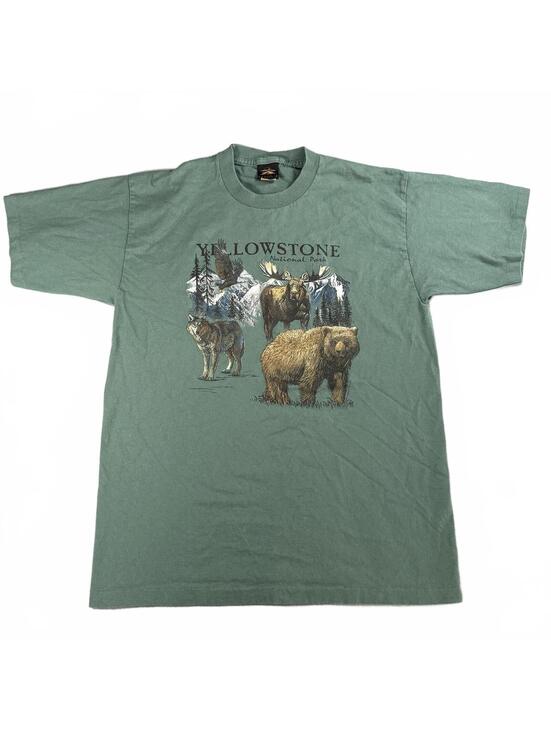 Prairie Mountain Other - Vintage 90s Yellowstone National Park Wildlife Tee, Large Green Prairie Mountain
